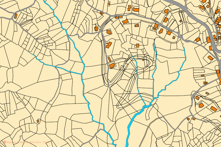 Mappa catastale del centro di Cuccaro Vetere: particelle e fabbricati, cartografia Agenzia delle Entrate