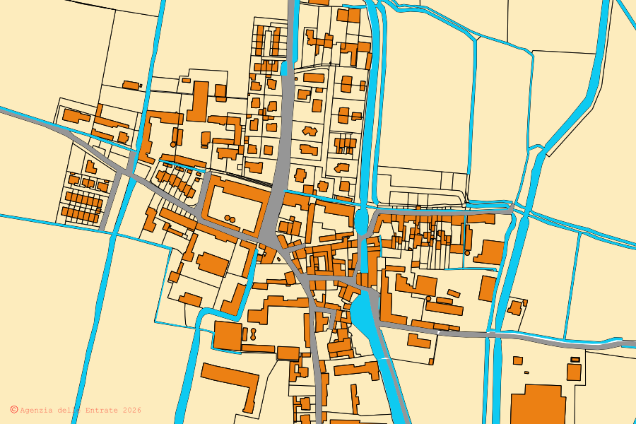 Mappa catastale del centro di Cumignano sul Naviglio: particelle e fabbricati, cartografia Agenzia delle Entrate