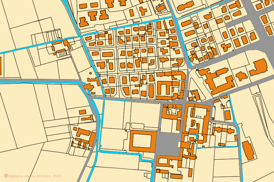 Mappa catastale del centro di Cusago: particelle e fabbricati, cartografia Agenzia delle Entrate