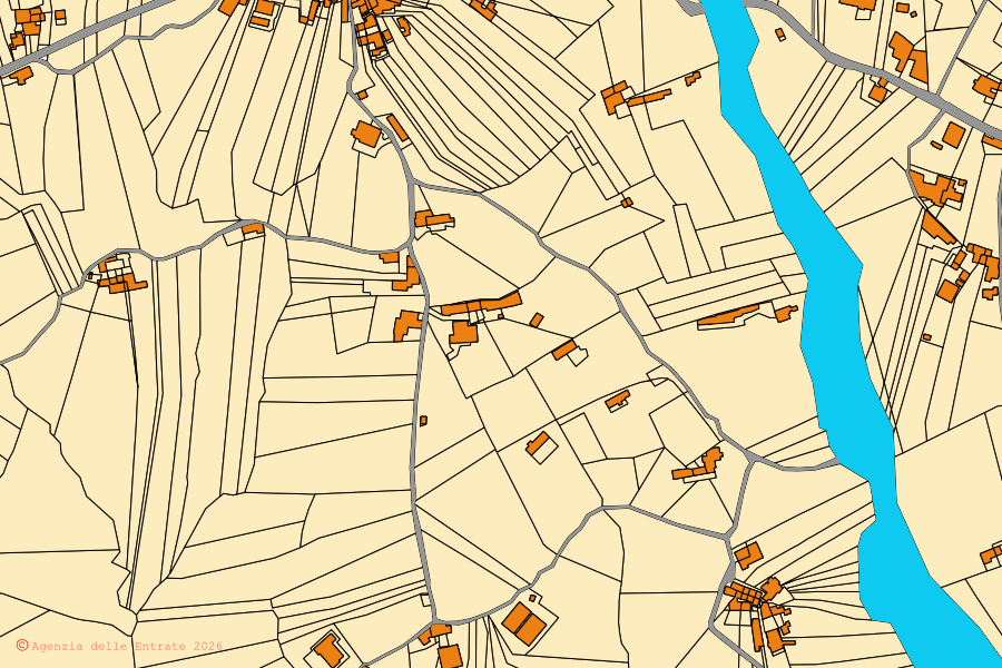 Mappa catastale del centro di Cusano Mutri: particelle e fabbricati, cartografia Agenzia delle Entrate
