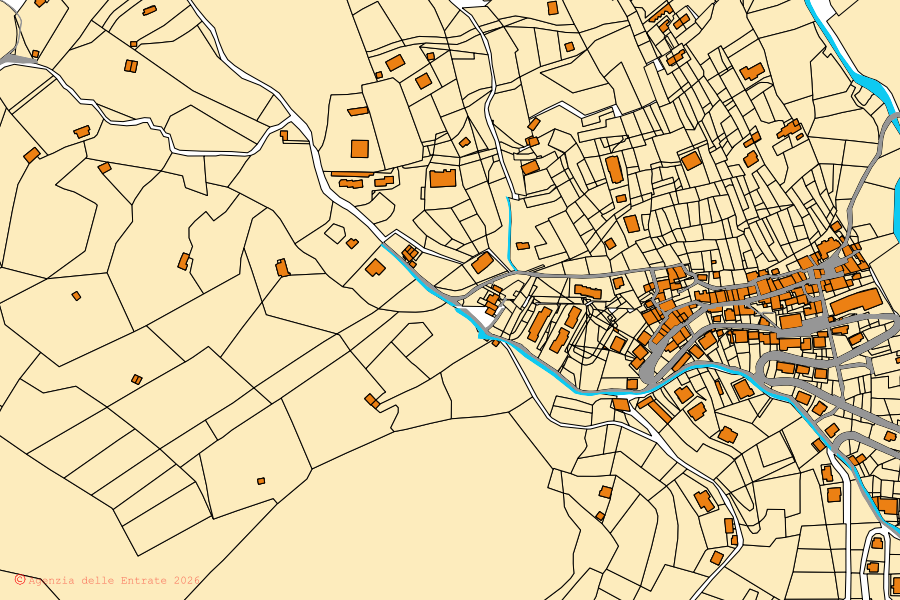 Mappa catastale del centro di Cusio: particelle e fabbricati, cartografia Agenzia delle Entrate