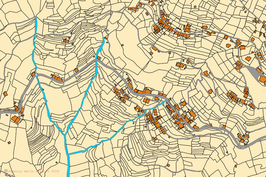 Mappa catastale del centro di Davagna: particelle e fabbricati, cartografia Agenzia delle Entrate