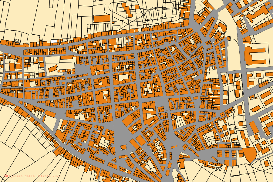 Mappa catastale del centro di Delia: particelle e fabbricati, cartografia Agenzia delle Entrate