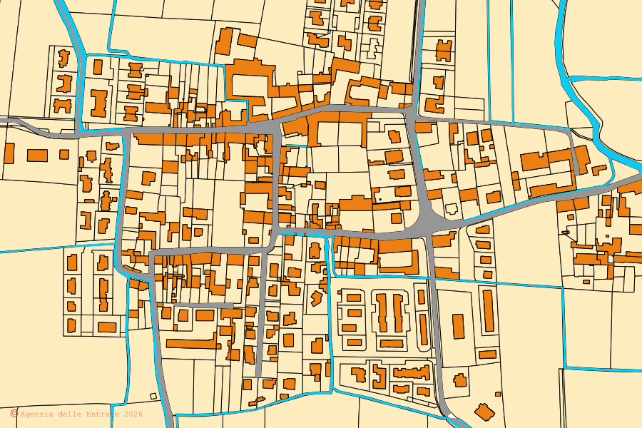 Mappa catastale del centro di Dello: particelle e fabbricati, cartografia Agenzia delle Entrate