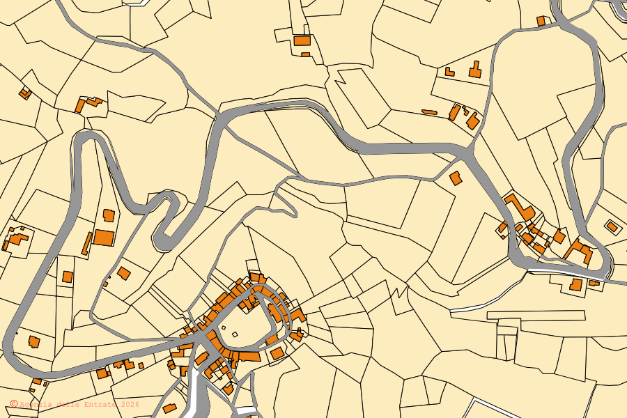 Mappa catastale del centro di Denice: particelle e fabbricati, cartografia Agenzia delle Entrate