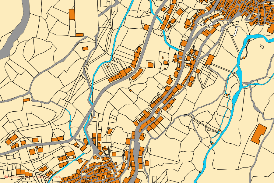 Mappa catastale del centro di Desulo: particelle e fabbricati, cartografia Agenzia delle Entrate
