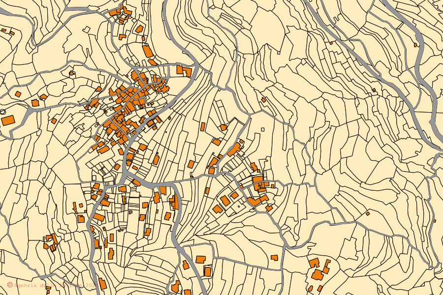 Mappa catastale del centro di Diano Arentino: particelle e fabbricati, cartografia Agenzia delle Entrate