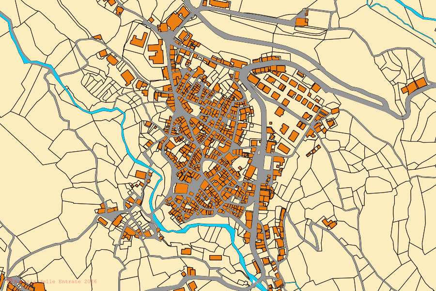 Mappa catastale del centro di Dinami: particelle e fabbricati, cartografia Agenzia delle Entrate