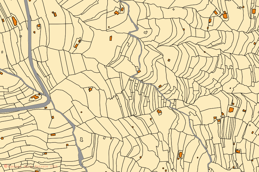 Mappa catastale del centro di Dolceacqua: particelle e fabbricati, cartografia Agenzia delle Entrate