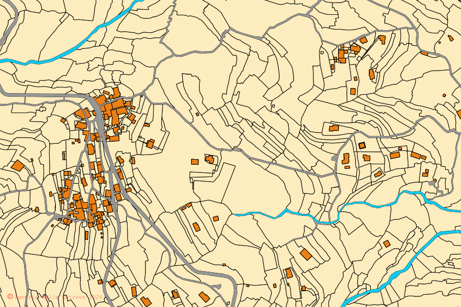 Mappa catastale del centro di Dolcedo: particelle e fabbricati, cartografia Agenzia delle Entrate