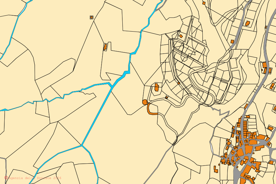 Mappa catastale del centro di Domanico: particelle e fabbricati, cartografia Agenzia delle Entrate
