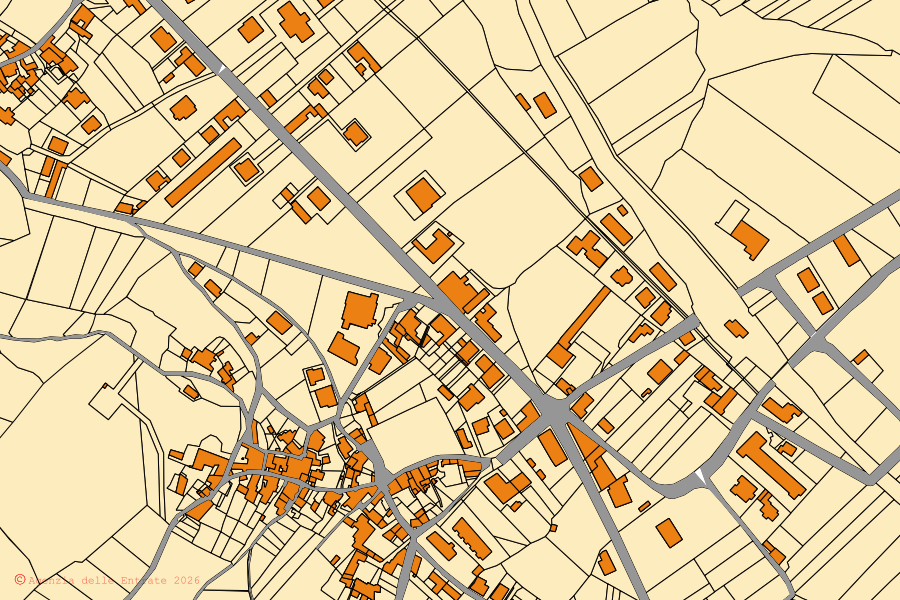 Mappa catastale del centro di Dragoni: particelle e fabbricati, cartografia Agenzia delle Entrate