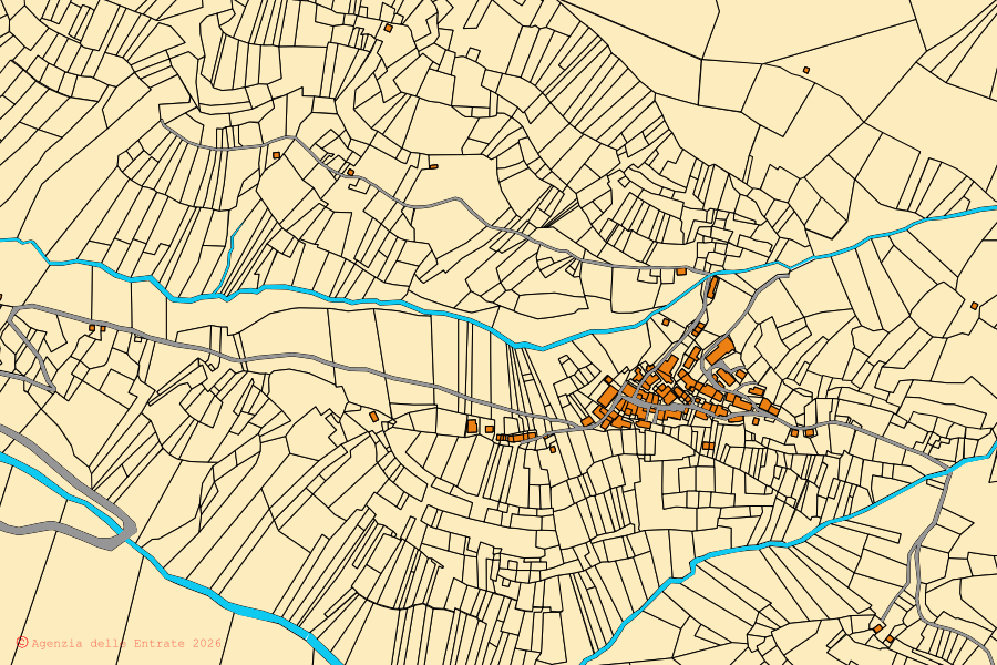 Mappa catastale del centro di Drenchia: particelle e fabbricati, cartografia Agenzia delle Entrate