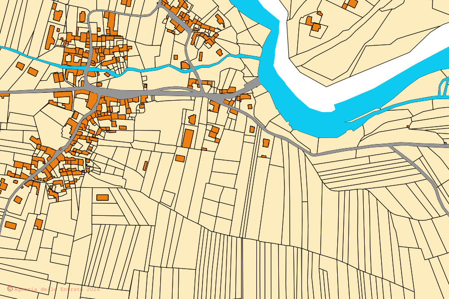 Mappa catastale del centro di Dronero: particelle e fabbricati, cartografia Agenzia delle Entrate