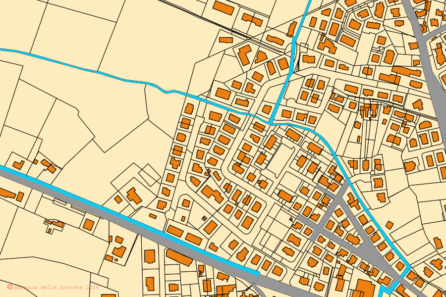 Mappa catastale del centro di Due Carrare: particelle e fabbricati, cartografia Agenzia delle Entrate