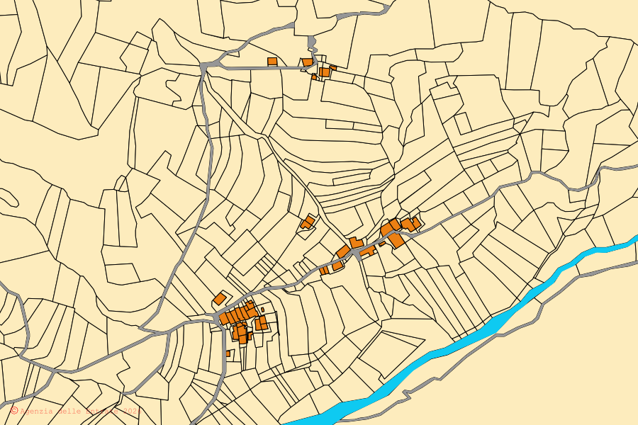 Mappa catastale del centro di Elva: particelle e fabbricati, cartografia Agenzia delle Entrate