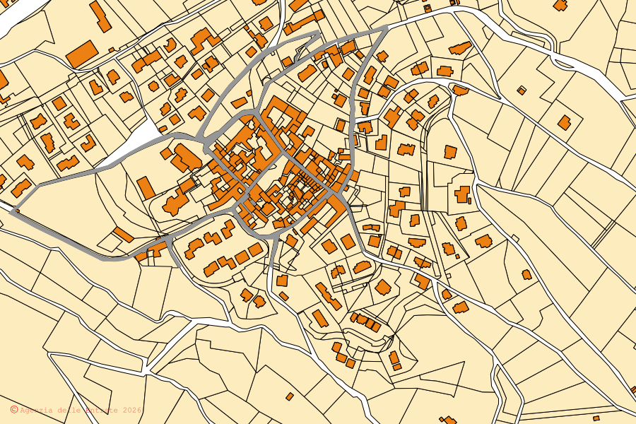 Mappa catastale del centro di Entratico: particelle e fabbricati, cartografia Agenzia delle Entrate