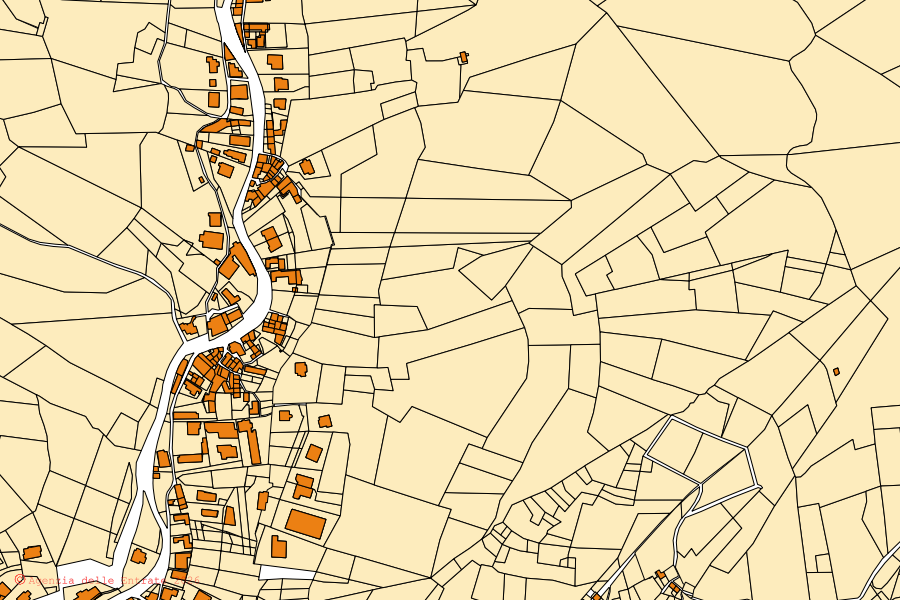 Mappa catastale del centro di Erve: particelle e fabbricati, cartografia Agenzia delle Entrate
