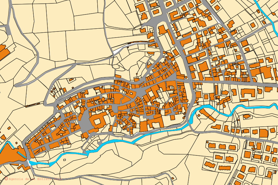 Mappa catastale del centro di Esanatoglia: particelle e fabbricati, cartografia Agenzia delle Entrate