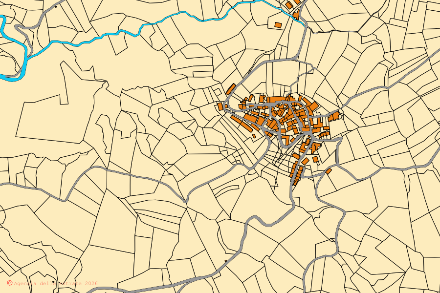 Mappa catastale del centro di Fabbrica Curone: particelle e fabbricati, cartografia Agenzia delle Entrate