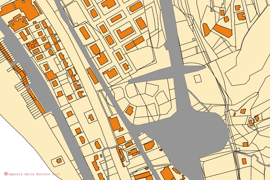 Mappa catastale del centro di Falerna: particelle e fabbricati, cartografia Agenzia delle Entrate