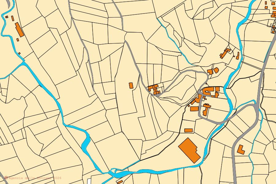 Mappa catastale del centro di Faloppio: particelle e fabbricati, cartografia Agenzia delle Entrate