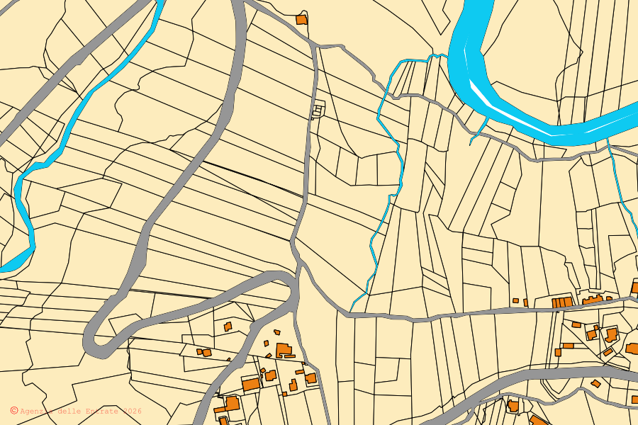 Mappa catastale del centro di Falvaterra: particelle e fabbricati, cartografia Agenzia delle Entrate