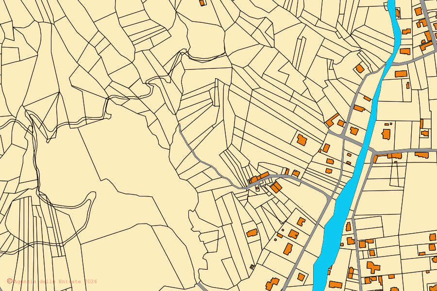 Mappa catastale del centro di Fanna: particelle e fabbricati, cartografia Agenzia delle Entrate