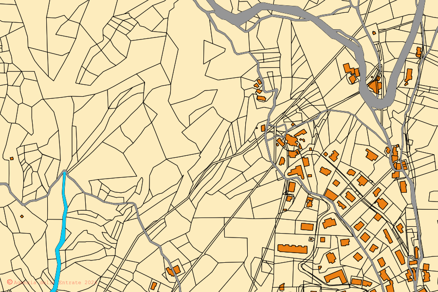 Mappa catastale del centro di Farindola: particelle e fabbricati, cartografia Agenzia delle Entrate
