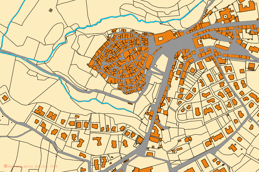 Mappa catastale del centro di Farnese: particelle e fabbricati, cartografia Agenzia delle Entrate