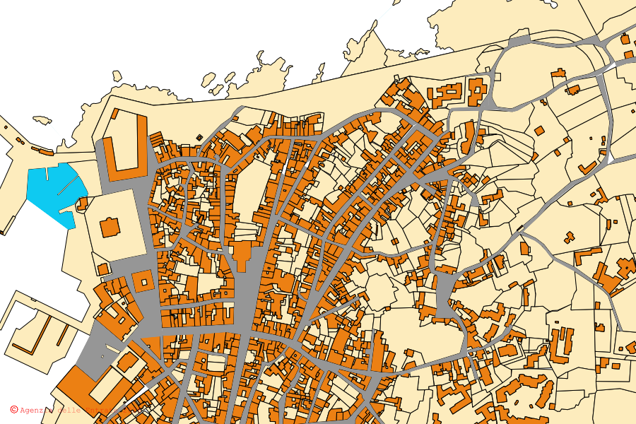 Mappa catastale del centro di Favignana: particelle e fabbricati, cartografia Agenzia delle Entrate