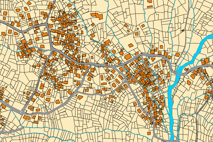 Mappa catastale del centro di Fénis: particelle e fabbricati, cartografia Agenzia delle Entrate