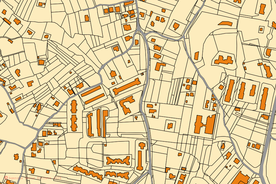 Mappa catastale del centro di Ferentino: particelle e fabbricati, cartografia Agenzia delle Entrate