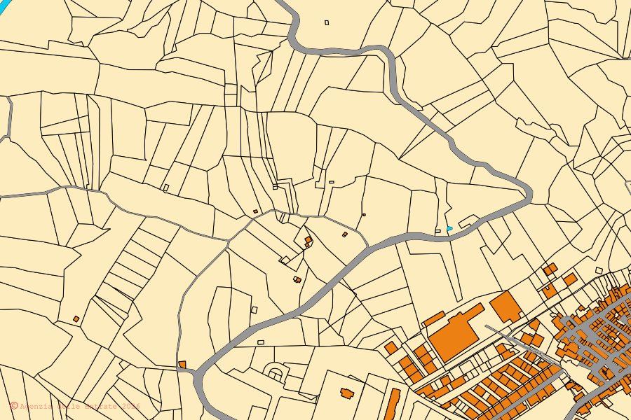 Mappa catastale del centro di Feroleto della Chiesa: particelle e fabbricati, cartografia Agenzia delle Entrate