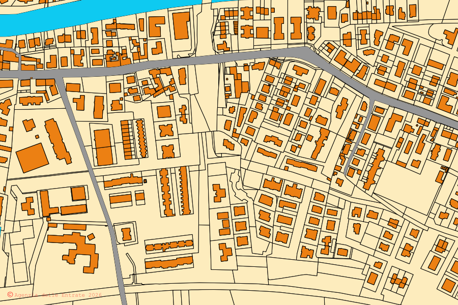 Mappa catastale del centro di Ferrara: particelle e fabbricati, cartografia Agenzia delle Entrate