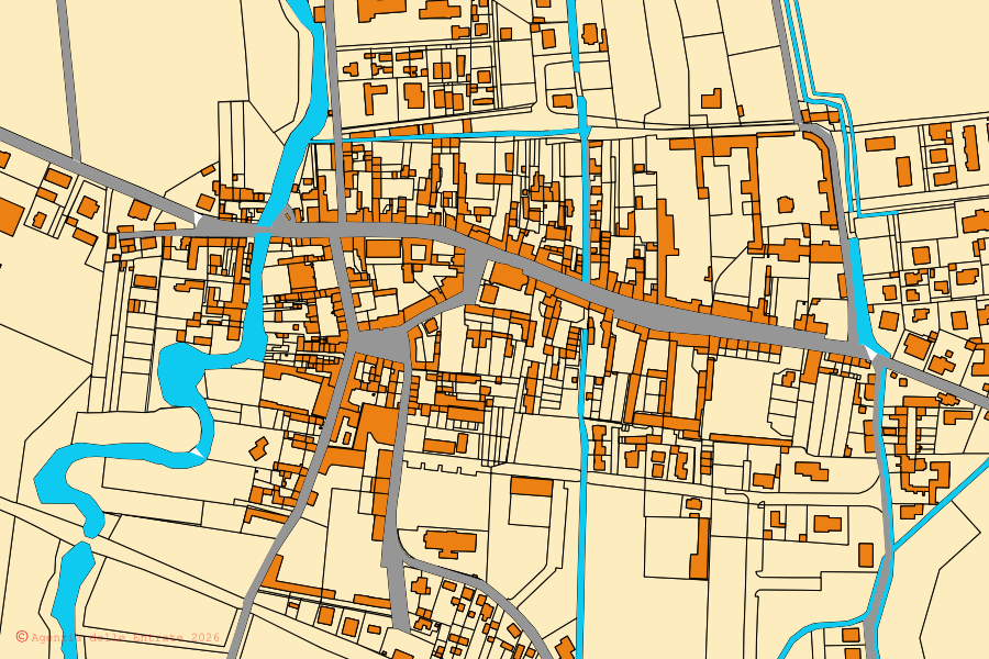 Mappa catastale del centro di Ferrera Erbognone: particelle e fabbricati, cartografia Agenzia delle Entrate