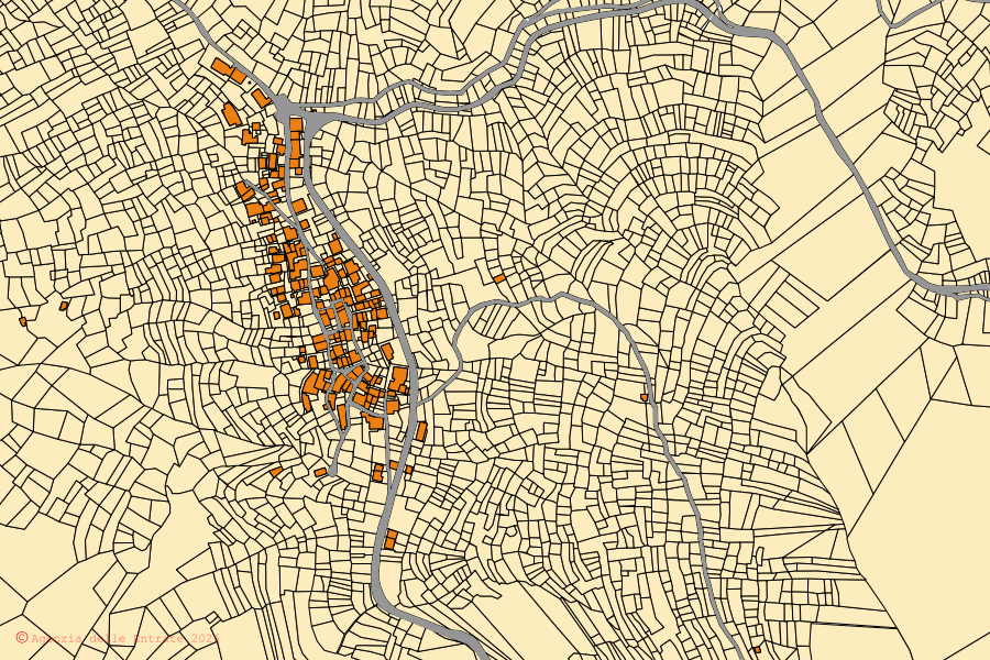 Mappa catastale del centro di Ferriere: particelle e fabbricati, cartografia Agenzia delle Entrate