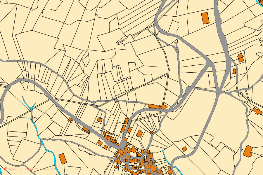 Mappa catastale del centro di Fiamignano: particelle e fabbricati, cartografia Agenzia delle Entrate