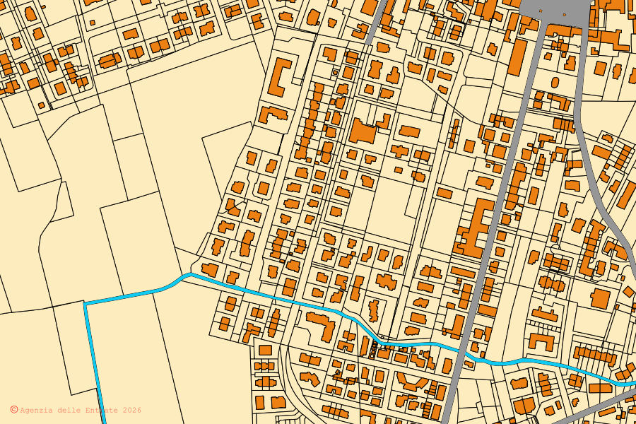 Mappa catastale del centro di Fiesso Umbertiano: particelle e fabbricati, cartografia Agenzia delle Entrate