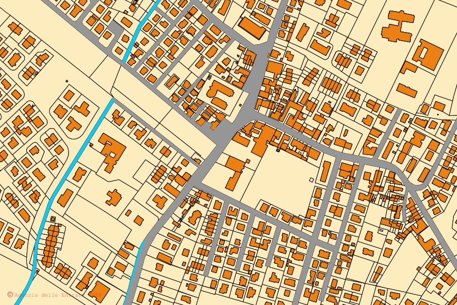 Mappa catastale del centro di Finale Emilia: particelle e fabbricati, cartografia Agenzia delle Entrate