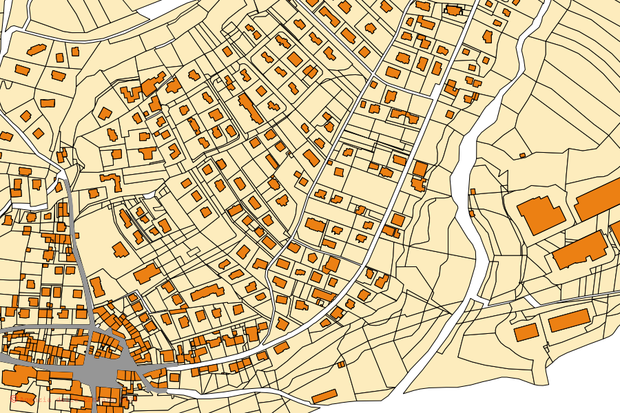 Mappa catastale del centro di Fino del Monte: particelle e fabbricati, cartografia Agenzia delle Entrate