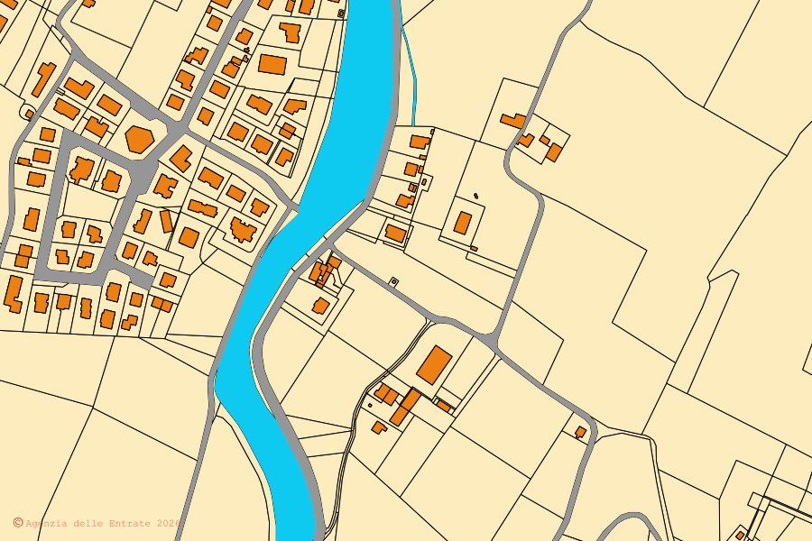 Mappa catastale del centro di Fiorano Modenese: particelle e fabbricati, cartografia Agenzia delle Entrate