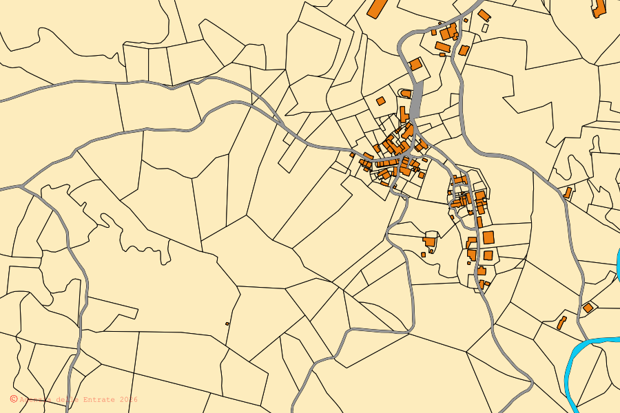 Mappa catastale del centro di Firenzuola: particelle e fabbricati, cartografia Agenzia delle Entrate