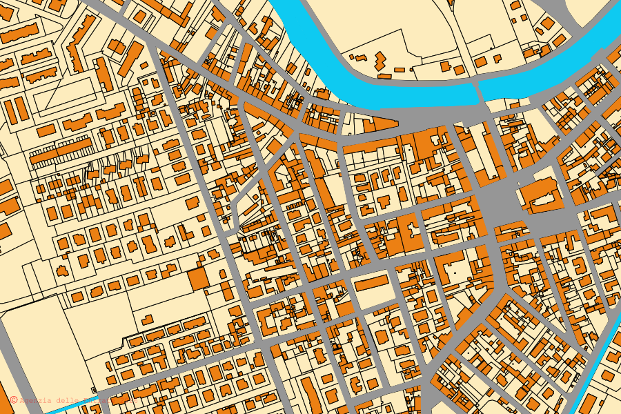 Mappa catastale del centro di Fiscaglia: particelle e fabbricati, cartografia Agenzia delle Entrate