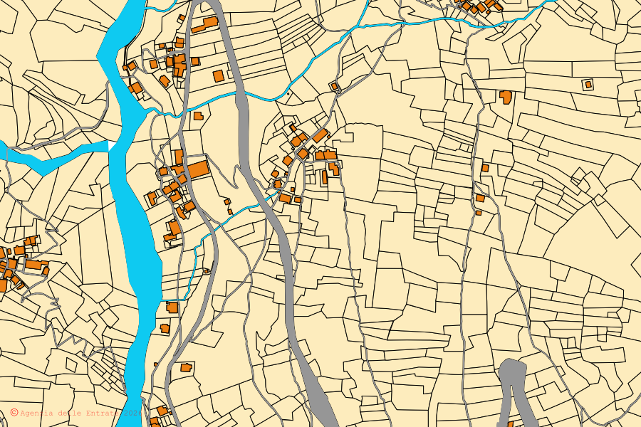 Mappa catastale del centro di Fobello: particelle e fabbricati, cartografia Agenzia delle Entrate