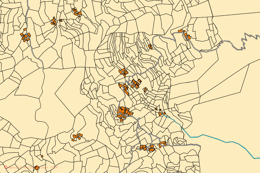 Mappa catastale del centro di Fontainemore: particelle e fabbricati, cartografia Agenzia delle Entrate