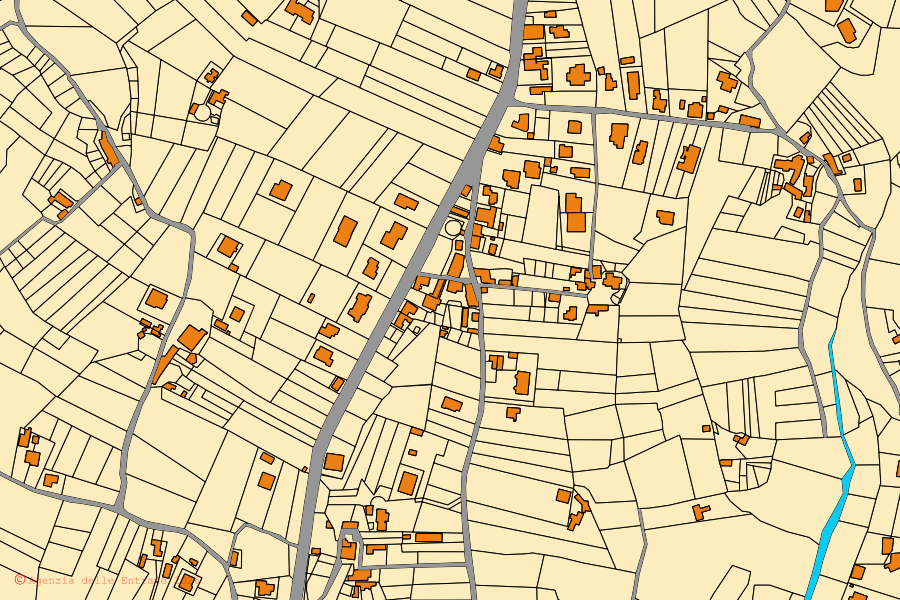 Mappa catastale del centro di Fontana Liri: particelle e fabbricati, cartografia Agenzia delle Entrate