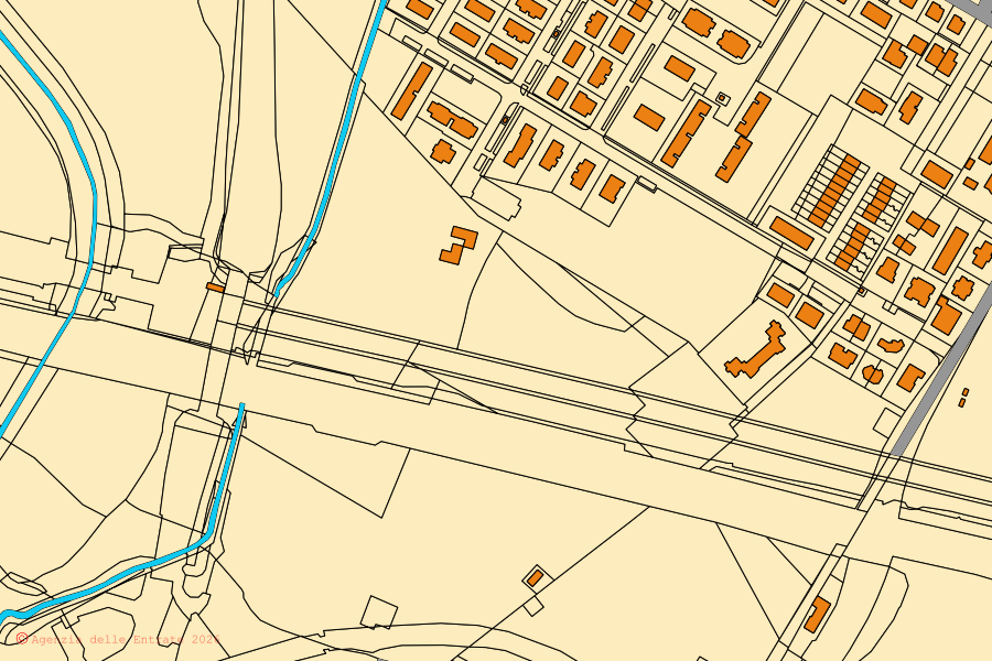 Mappa catastale del centro di Fontanellato: particelle e fabbricati, cartografia Agenzia delle Entrate