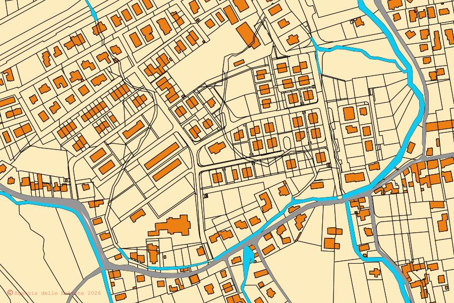 Mappa catastale del centro di Fontaniva: particelle e fabbricati, cartografia Agenzia delle Entrate