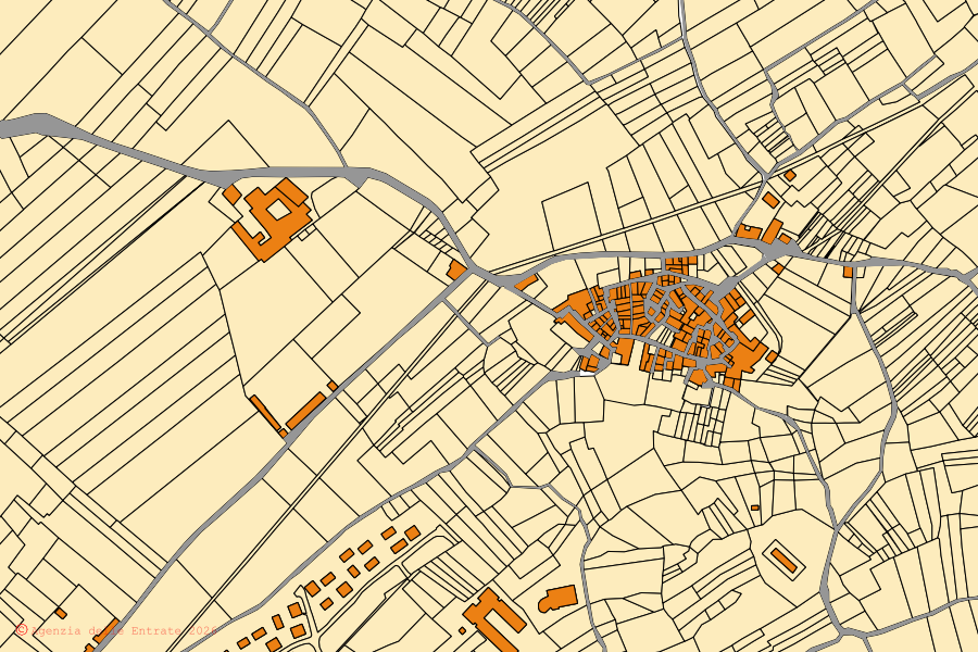 Mappa catastale del centro di Fontecchio: particelle e fabbricati, cartografia Agenzia delle Entrate